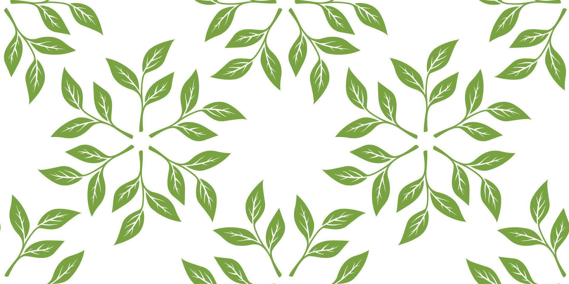 green leaves pattern background. Green tea leaf seamless pattern. tea leaves pattern background. seamless patterns with green leaves of tea. vector