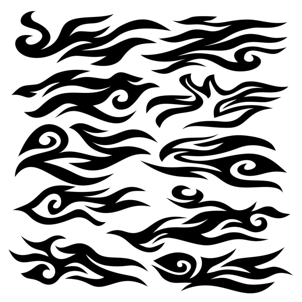 tribal fire symbol design. fire flame illustration. Flame decal. Tribal fire vinyl stickers for transportation. Burning element with curves for vehicle. y2k gothic flame stickers. vector