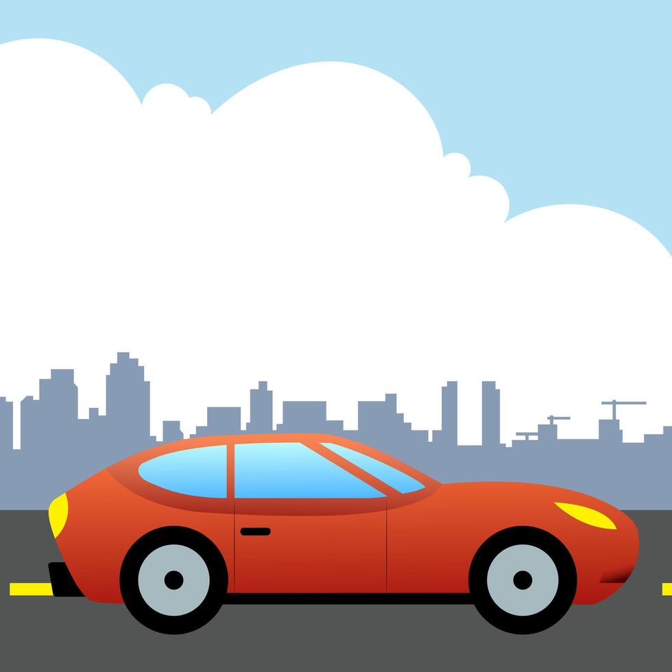red car driving on city streets Design concept of buy a new car for coloring page, children book. vector