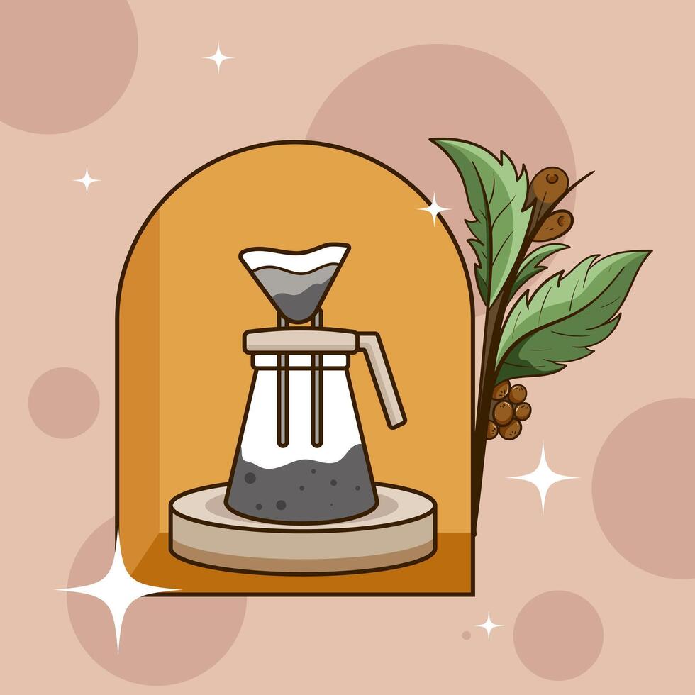 Coffee Manual Brew Illustration banner Incorporate elements of coffee cups and beans vector