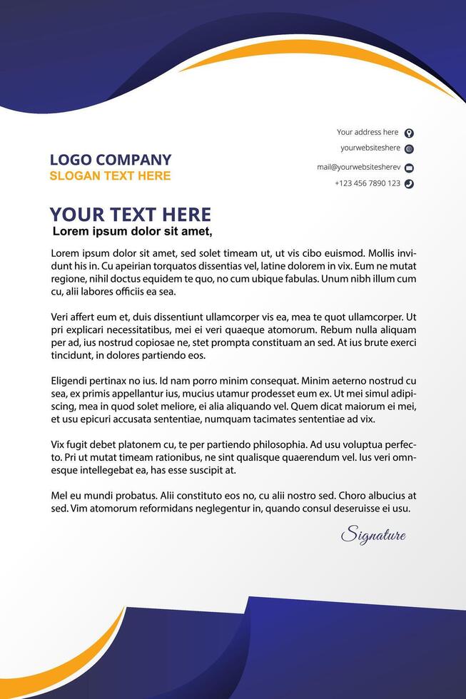 A letterhead template with a blue and orange design vector