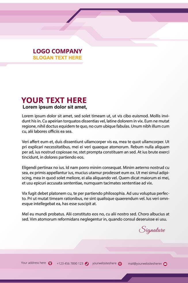 A letterhead template with a purple background vector