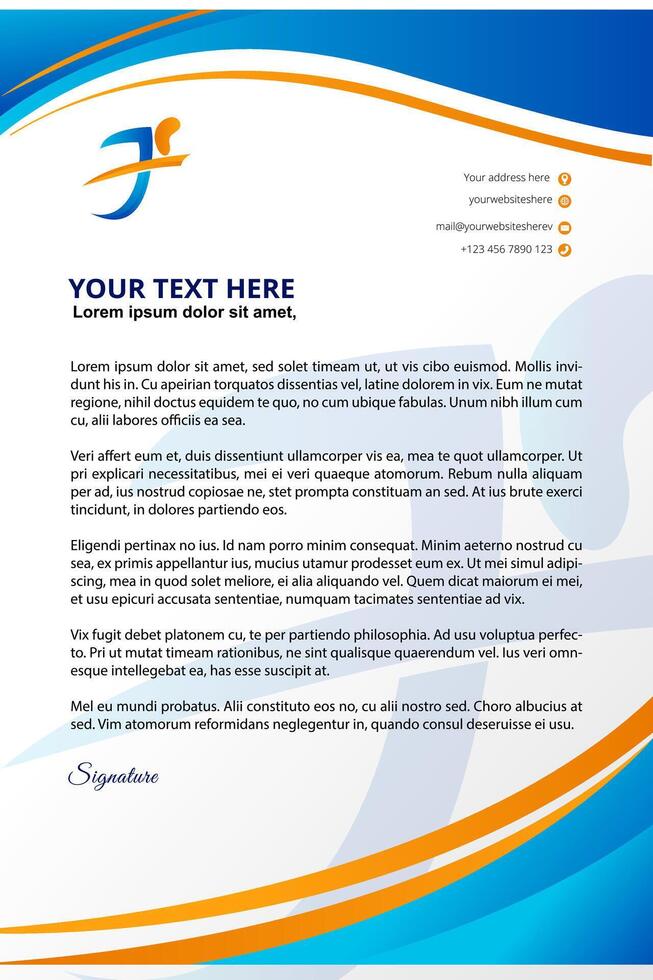 A letterhead template with an orange and blue background vector