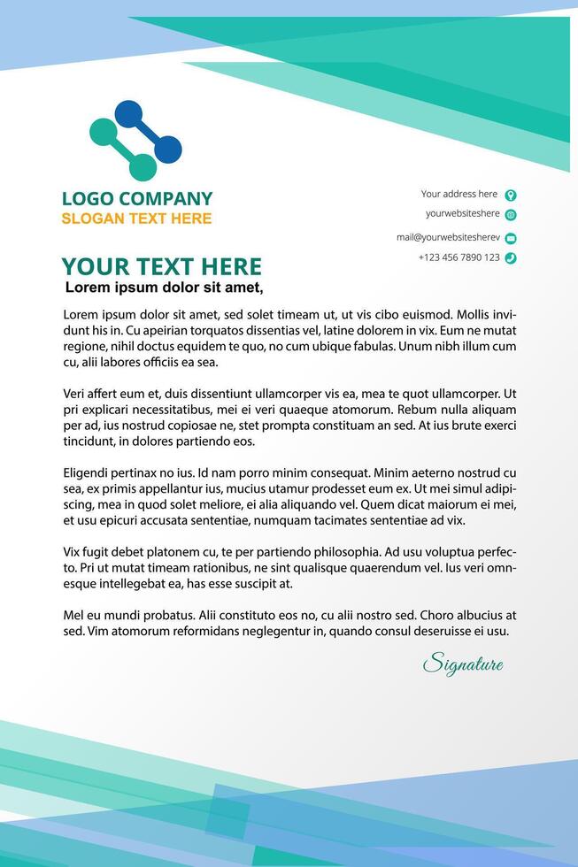 A letterhead template with a blue and green background vector