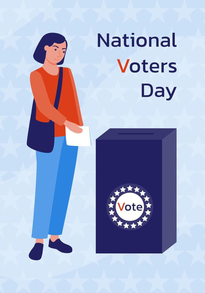 Girl throws a ballot into the voting box. A call to vote. National Voter Day. vector