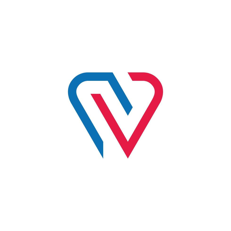 letter nv simple linked geometric colorful logo vector