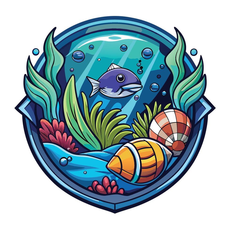 Aquarium fish and sea creatures in a round frame vector