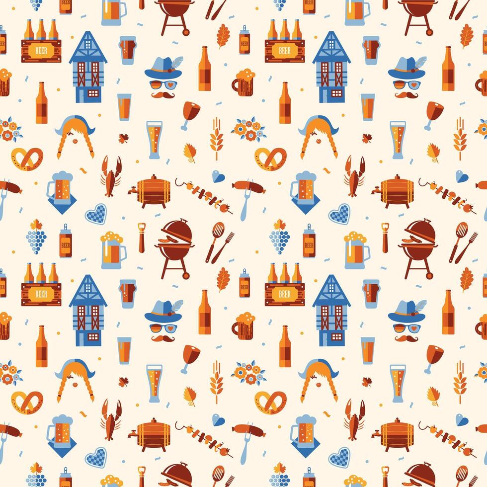 Oktoberfest seamless surface pattern. Beer festival icon pattern design on light background. vector
