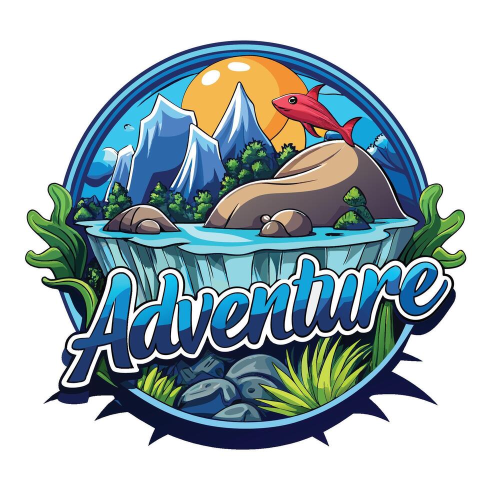 Adventure logo with a lake and mountains vector