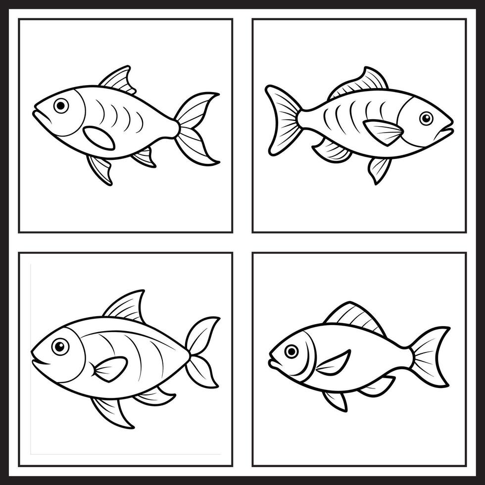 Kids coloring page with a cute fish design, perfect for engaging and creative colouring fun. vector