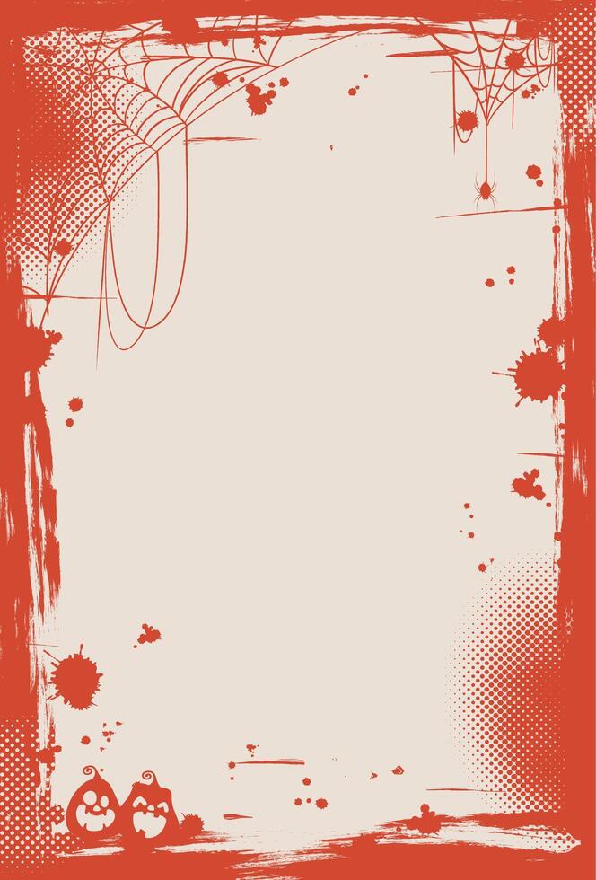 Halloween backdrop with a distressed edge, pumpkin accents, and a faint spider web motif ideal for inserting your own text or visuals. vector