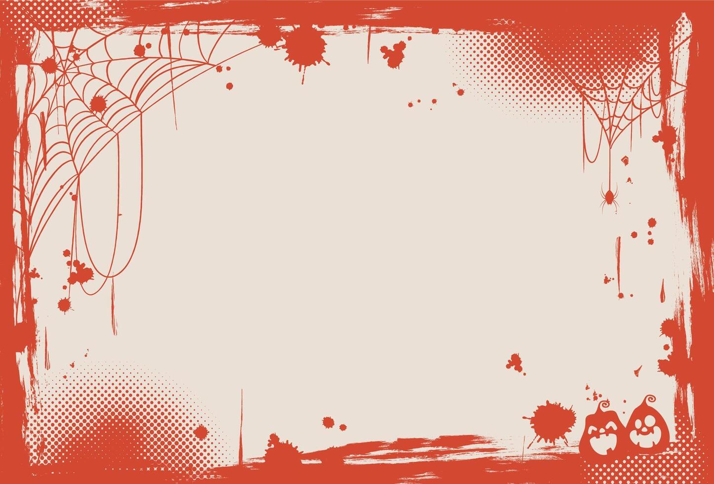 Halloween backdrop with a distressed edge, pumpkin accents, and a faint spider web motif ideal for inserting your own text or visuals. vector