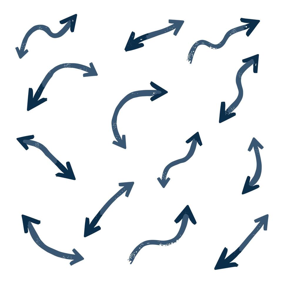 A collection of hand-drawn arrows in various directions on a white background. vector