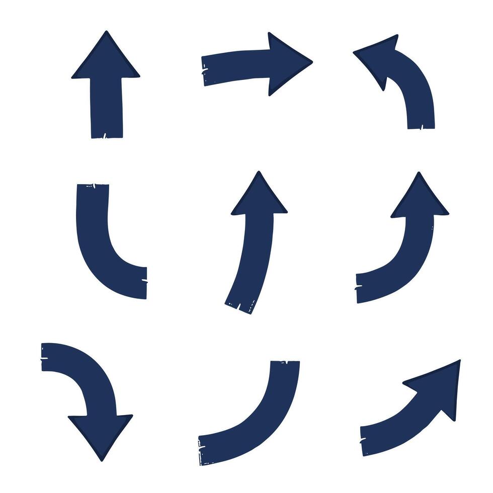 Collection of navy blue arrows in various directions on a white background. vector