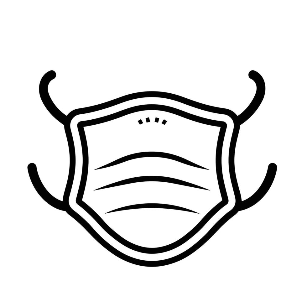 Simple black and white icon of a medical face mask, personal protective equipment for health and safety. vector