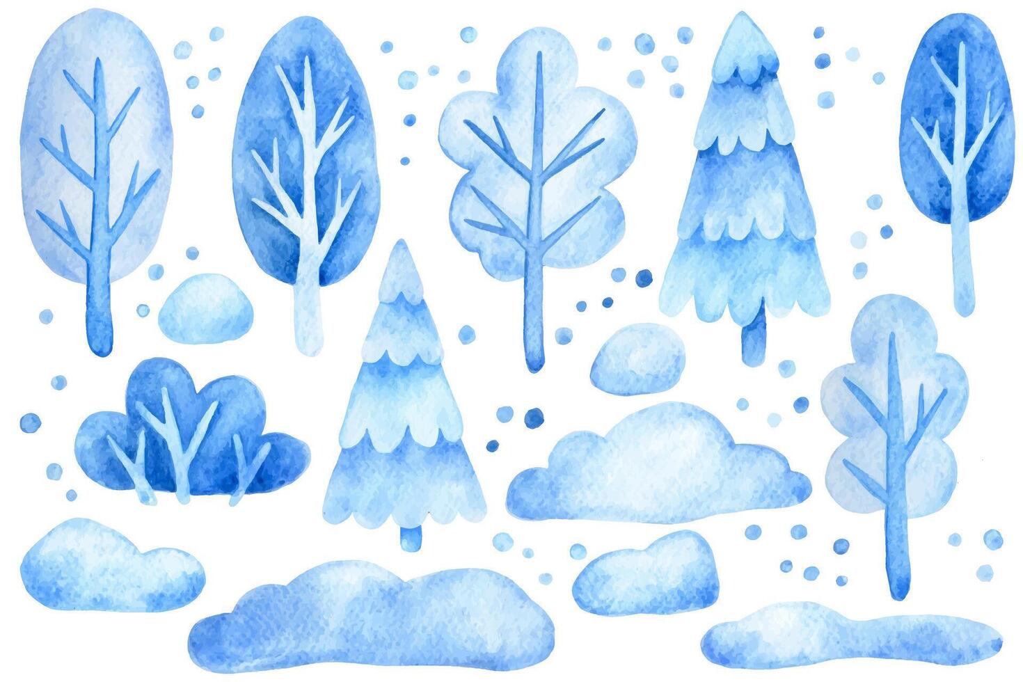 Seamless watercolor pattern with winter trees and fir trees in the snow. Pattern on the theme of Christmas, winter, New Year. vector