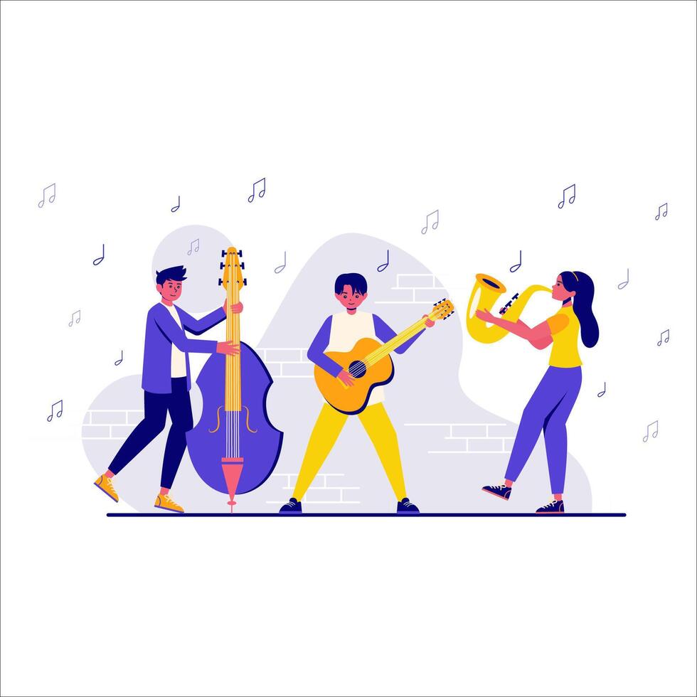 Vibrant Musical Trio A Fusion of Instruments and Melodies vector