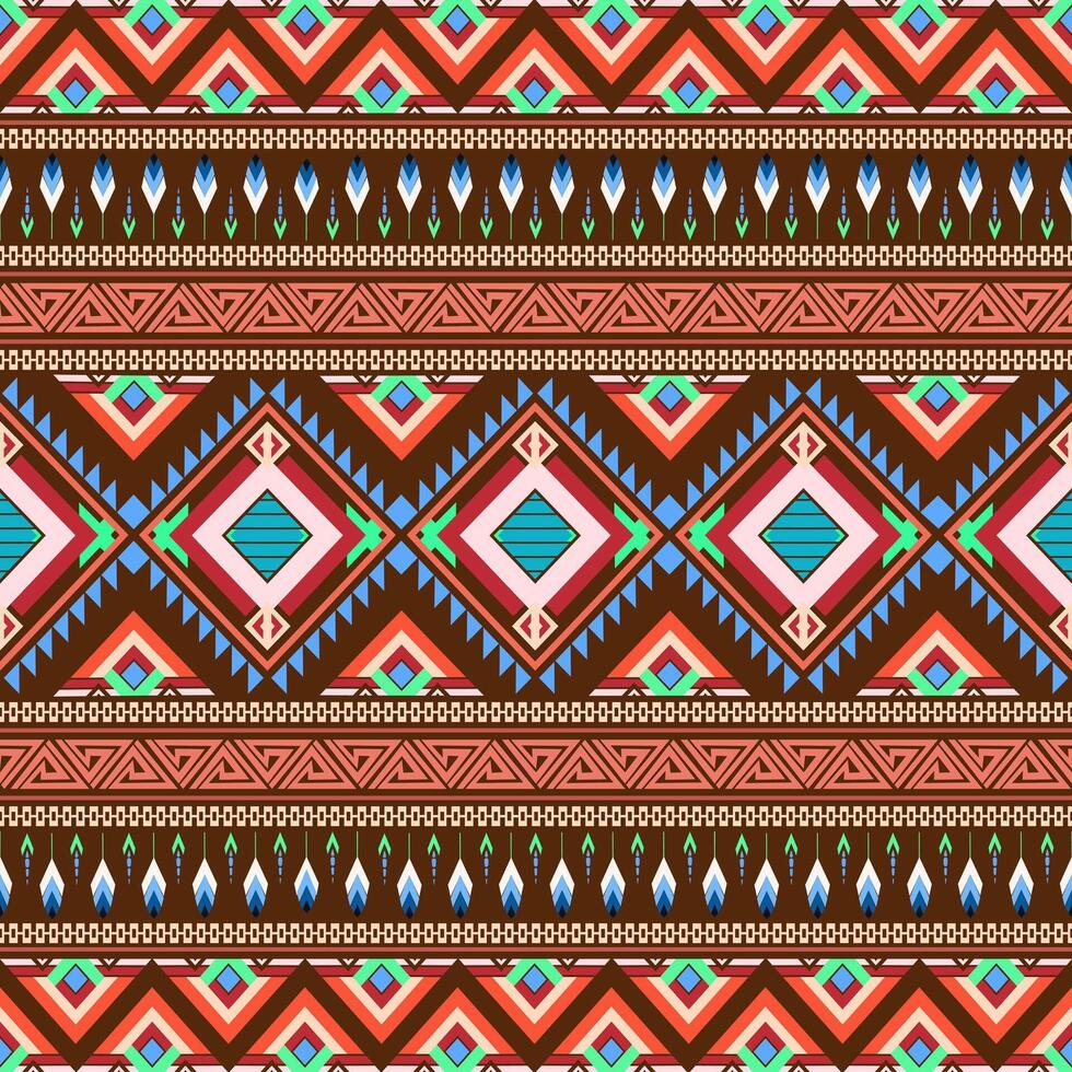 The colorful fabric pattern features abstract geometric shapes and Navajo patterns. vector