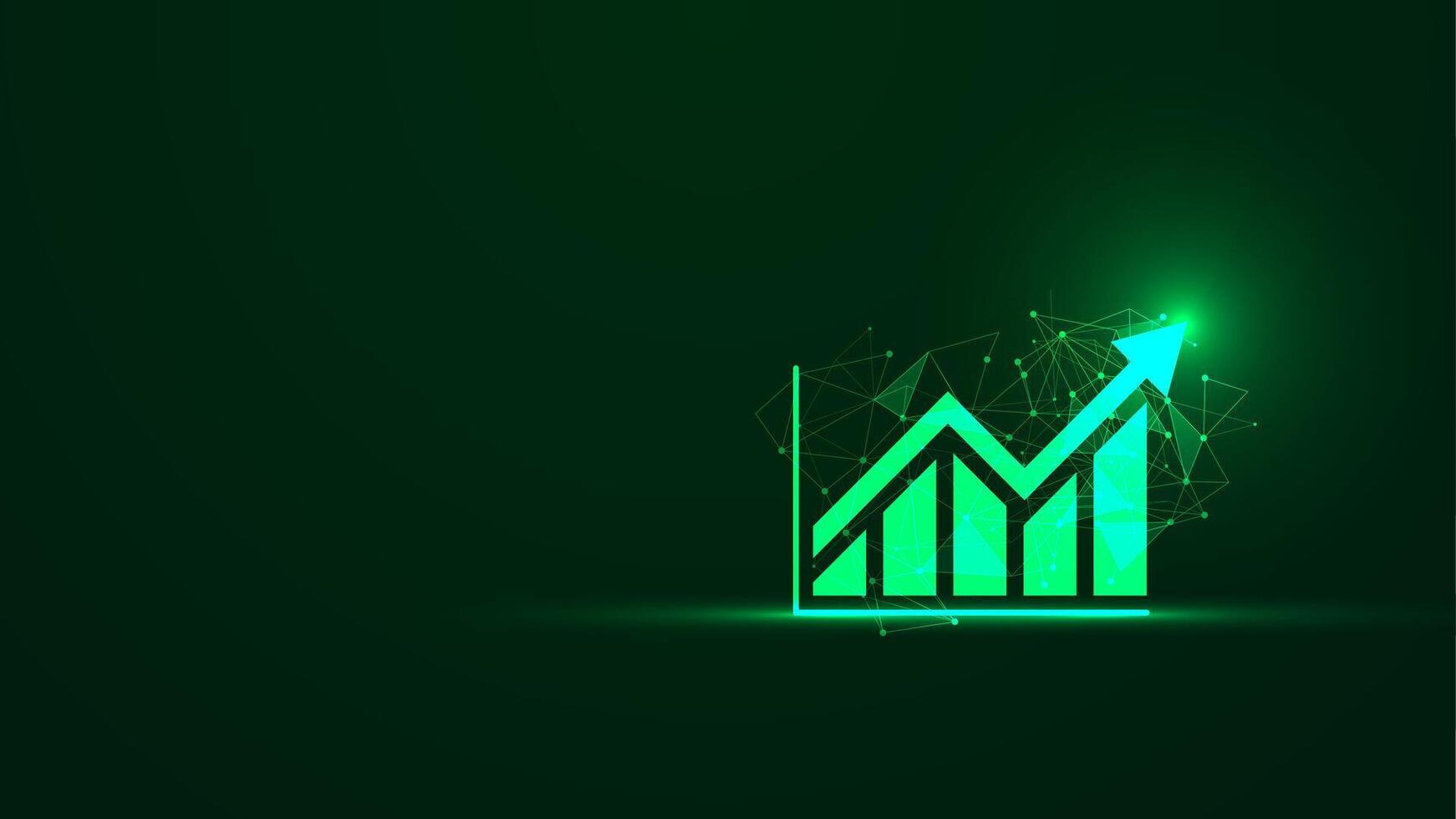 Business growth wallpaper with the glowing bar chart static and up arrow. Stock market growth in futuristic technology style. Graphic of successful financial development on the dark background vector