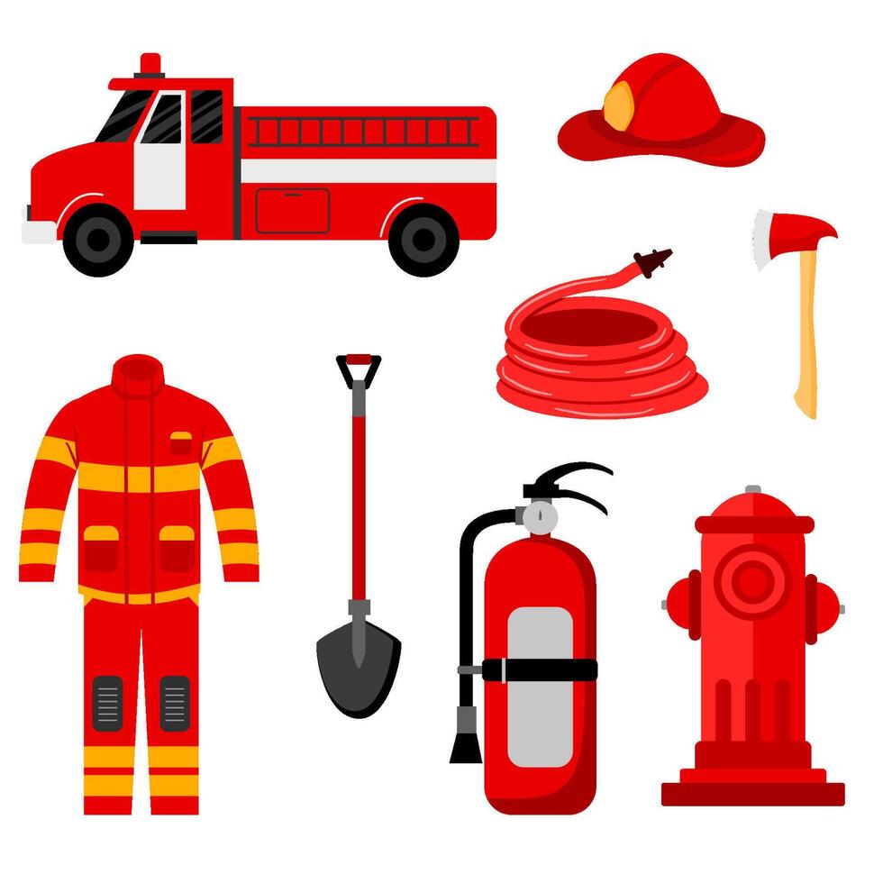 Set of Firefighter Equipment vector