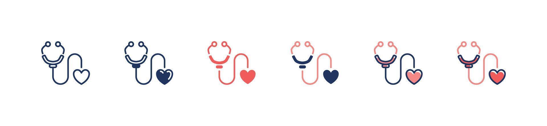 heartbeat check stethoscope icon set medical heart pulse diagnosis illustration doctor equipment symbol design vector