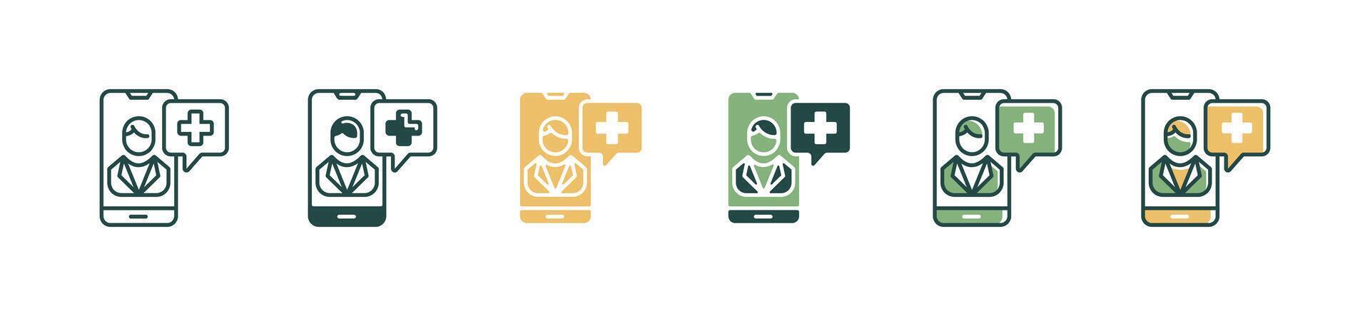 mobile health consultation with doctor sign icon set online medical check-up assistant conversation talk illustration vector