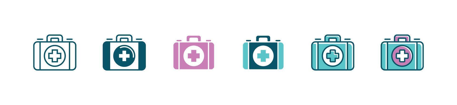 first aid kit icon set medical case health care with cross symbol illustration vector