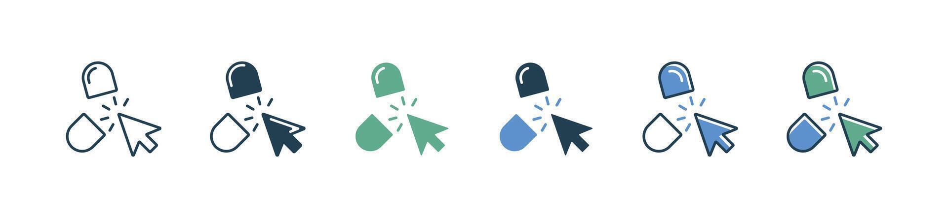 cursor clicking pill medicine icon set pointing opened medical capsule symbol illustration vector