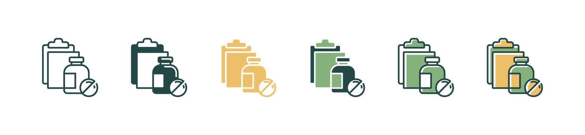 medicine capsule prescription icon with medical bottle tablet sign set disease recipe treatment clipboard illustration for web and app vector