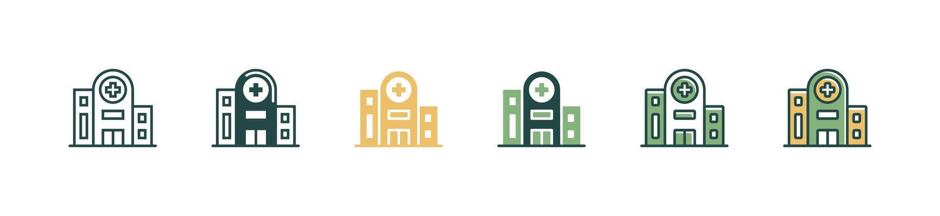 health care hospital building icon set emergency rescue clinic architecture illustration for web and app vector