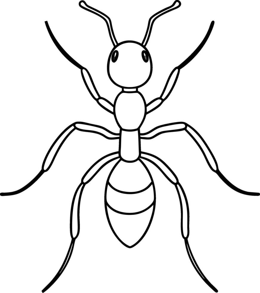 An Ant outline illustration art, smooth line art like silhouette on white background vector