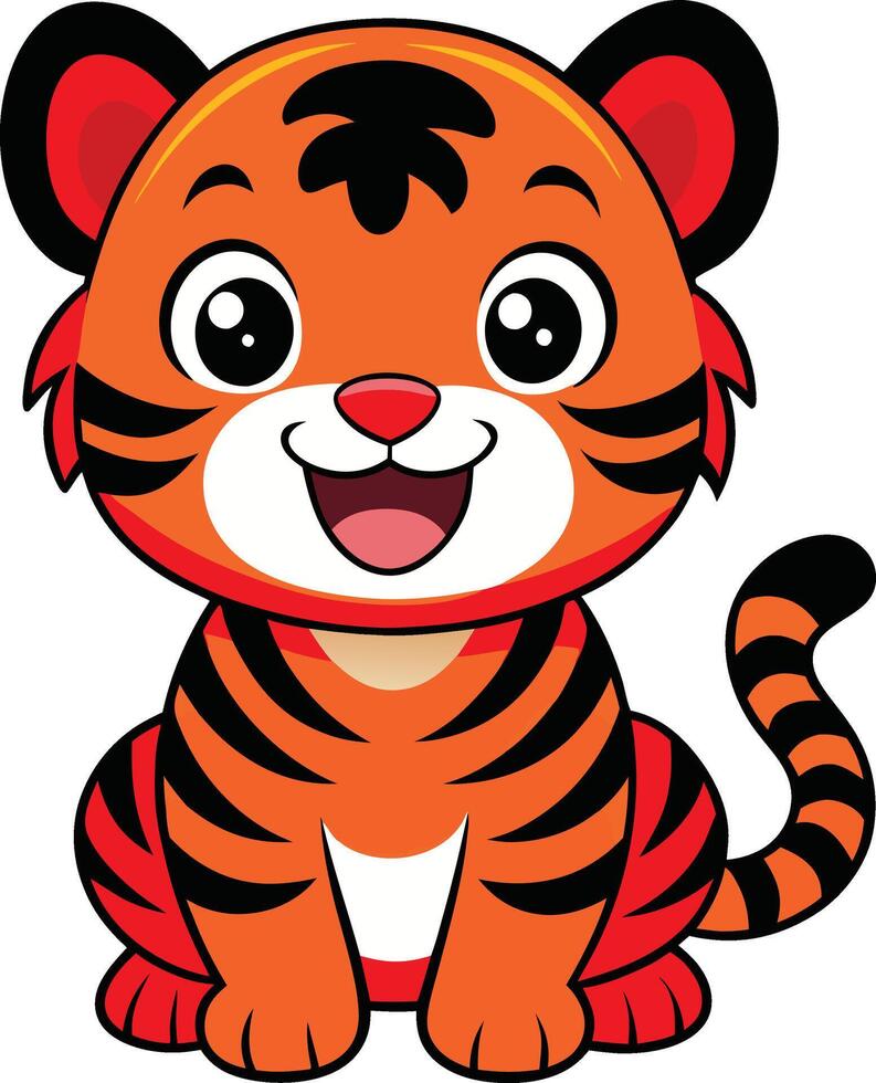 Happy and smiling cute baby tiger illustration design vector
