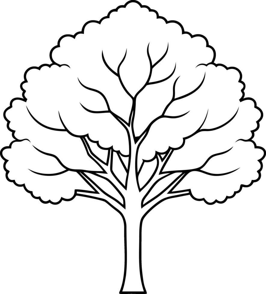 A clean Tree outline illustration, line art on a white background vector