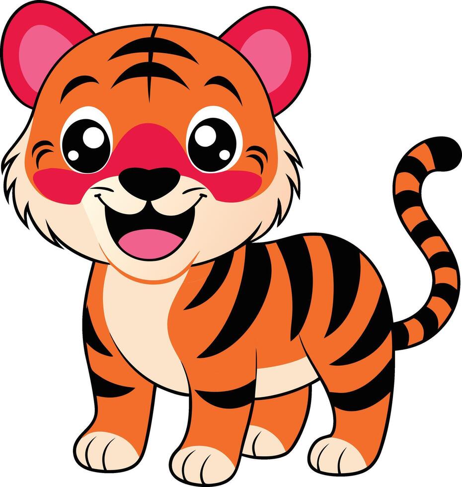 Standing cute small baby tiger illustration coloring design vector