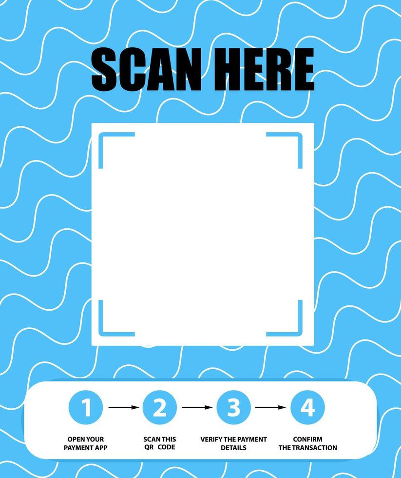 Banner template for qr code, scan here for payment, guide or instruction to use technology payment with smartphone, scanner to pay by qr illustration vector