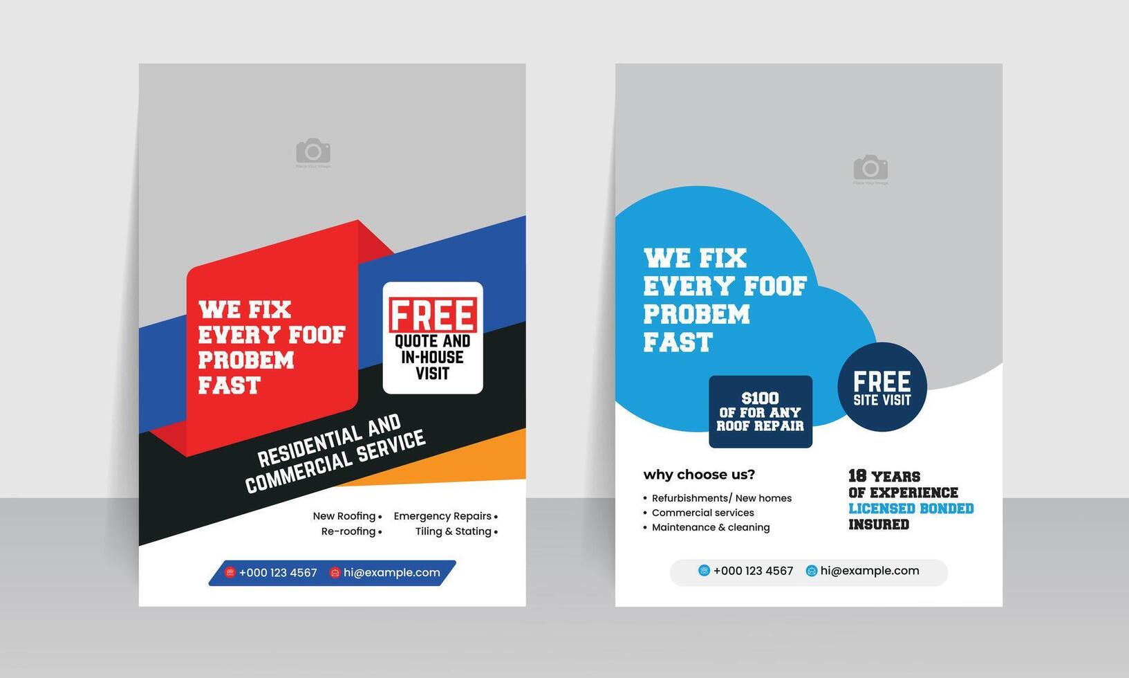 roofing service flyer poster with creative repair handyman banner post design template vector
