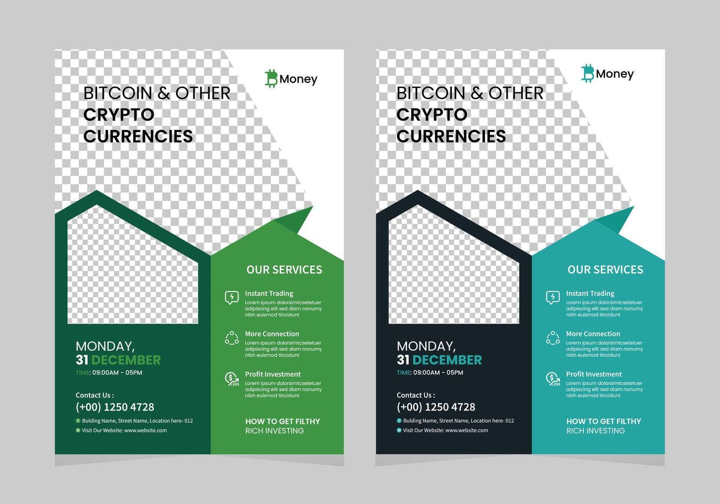 Cryptocurrency flyer design template. crypto Trading event poster vector