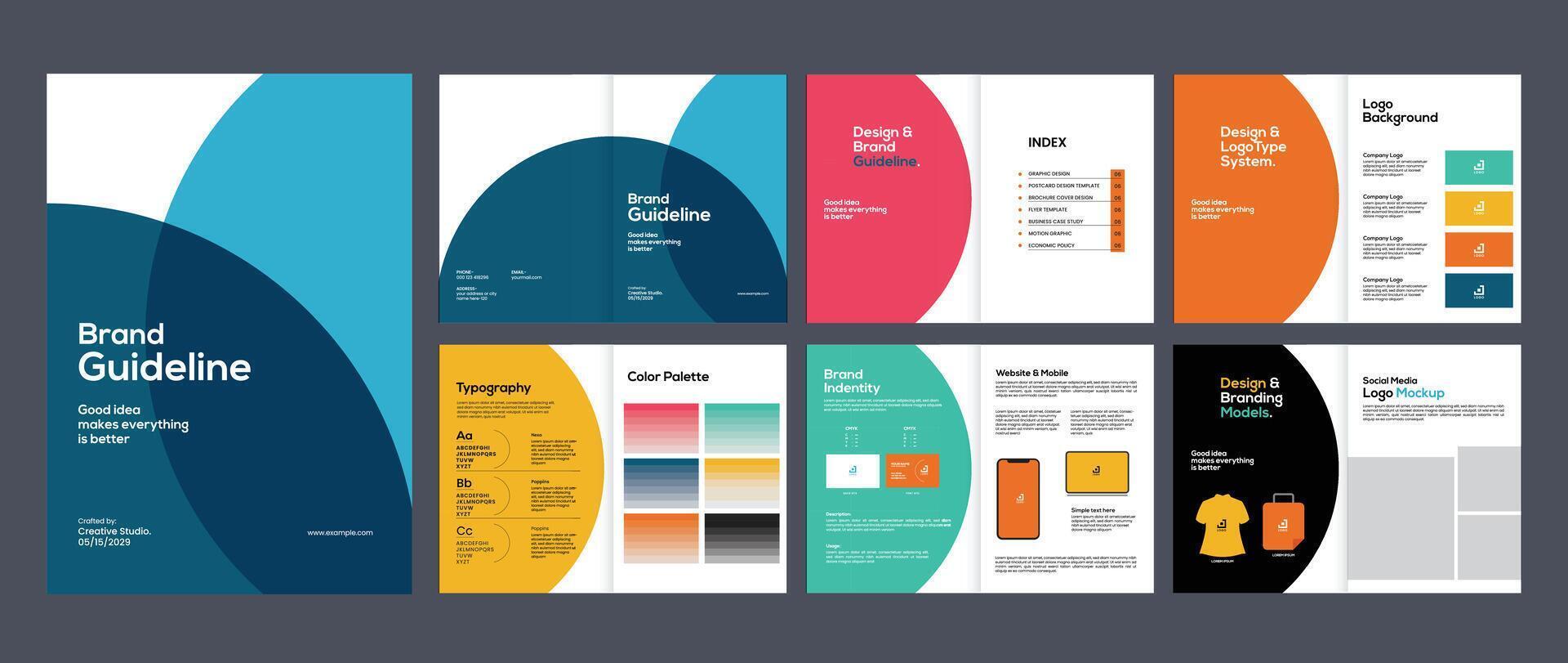 brand guideline portfolio template, brand identity brochure cover leaflet layout, logo brand guideline vector
