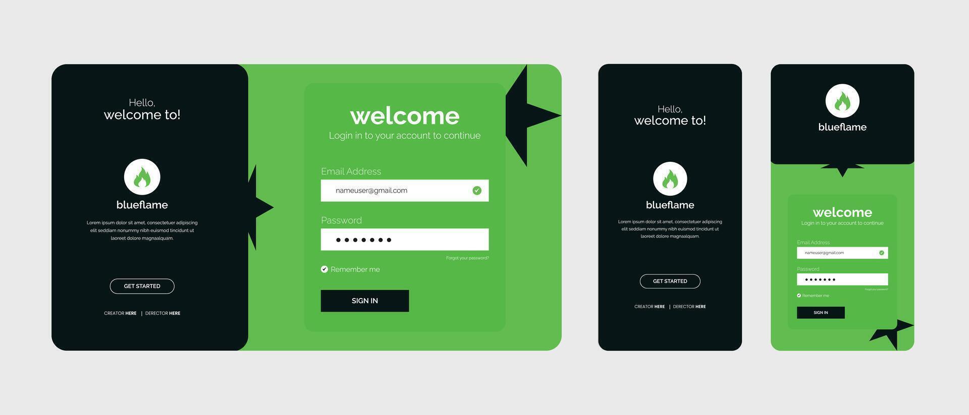 set of sign up and sign in forms. mobile registration login page design vector