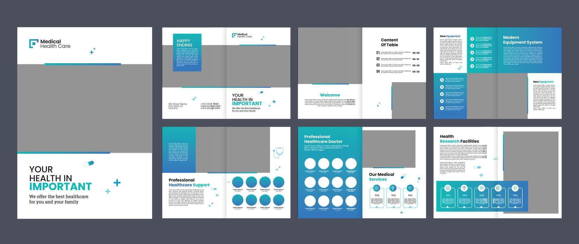 modern medical brochure design layout, business healthcare multipage brochure cover 12 page magazine annual report vector