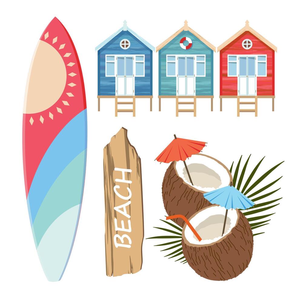 BEACH SURFBOARD CABINS vector