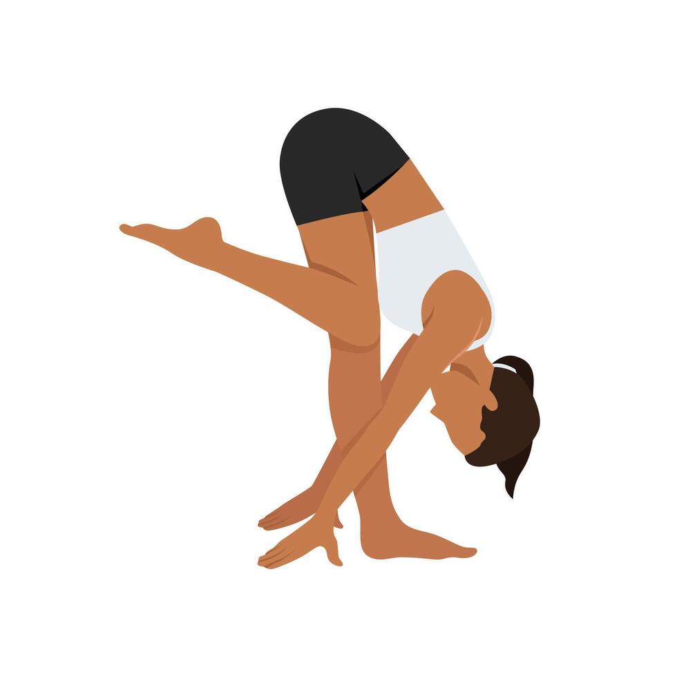 Young woman doing Humble Flamingo Pose or Humble Flamingo Pose yoga exercise. vector