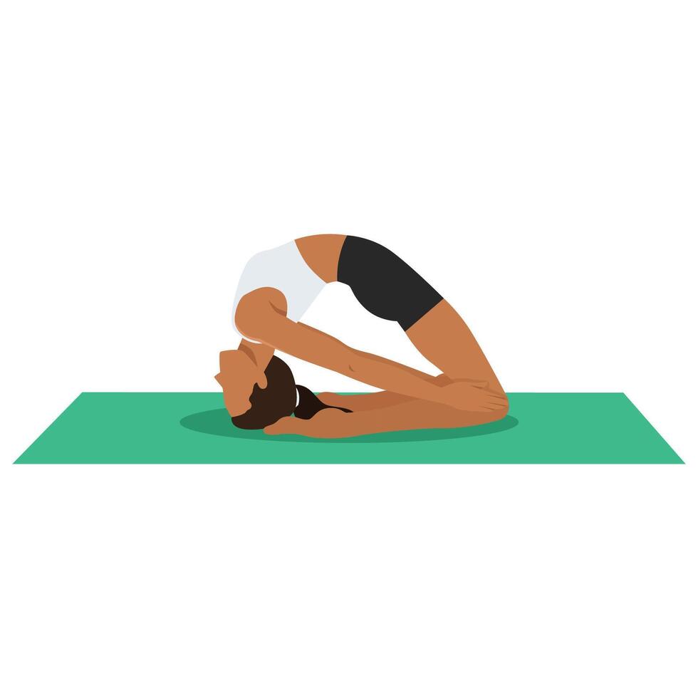 Young woman doing Little Thunderbolt Pose or Laghu Vajrasana yoga exercise. vector