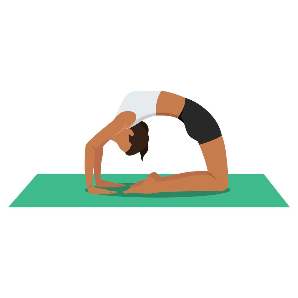 Young woman doing Pigeon Pose B or Kapotasana B yoga exercise. vector