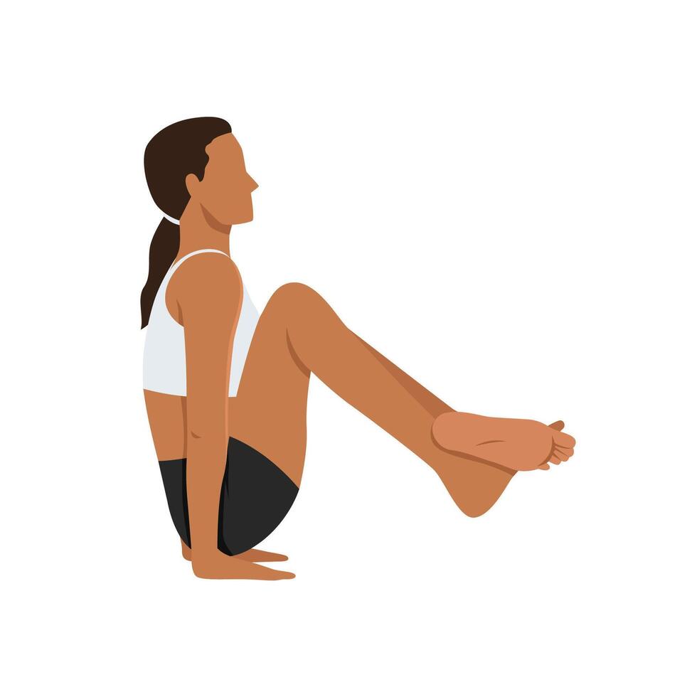 Young woman doing Jump Back Jump Through yoga exercise. vector