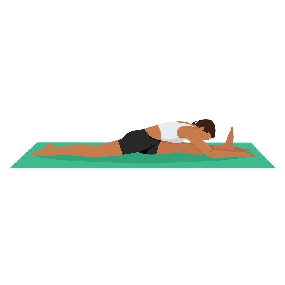 Young woman doing Monkey Pose Forward Bend or Hanumanasana Forward Bend yoga exercise. vector