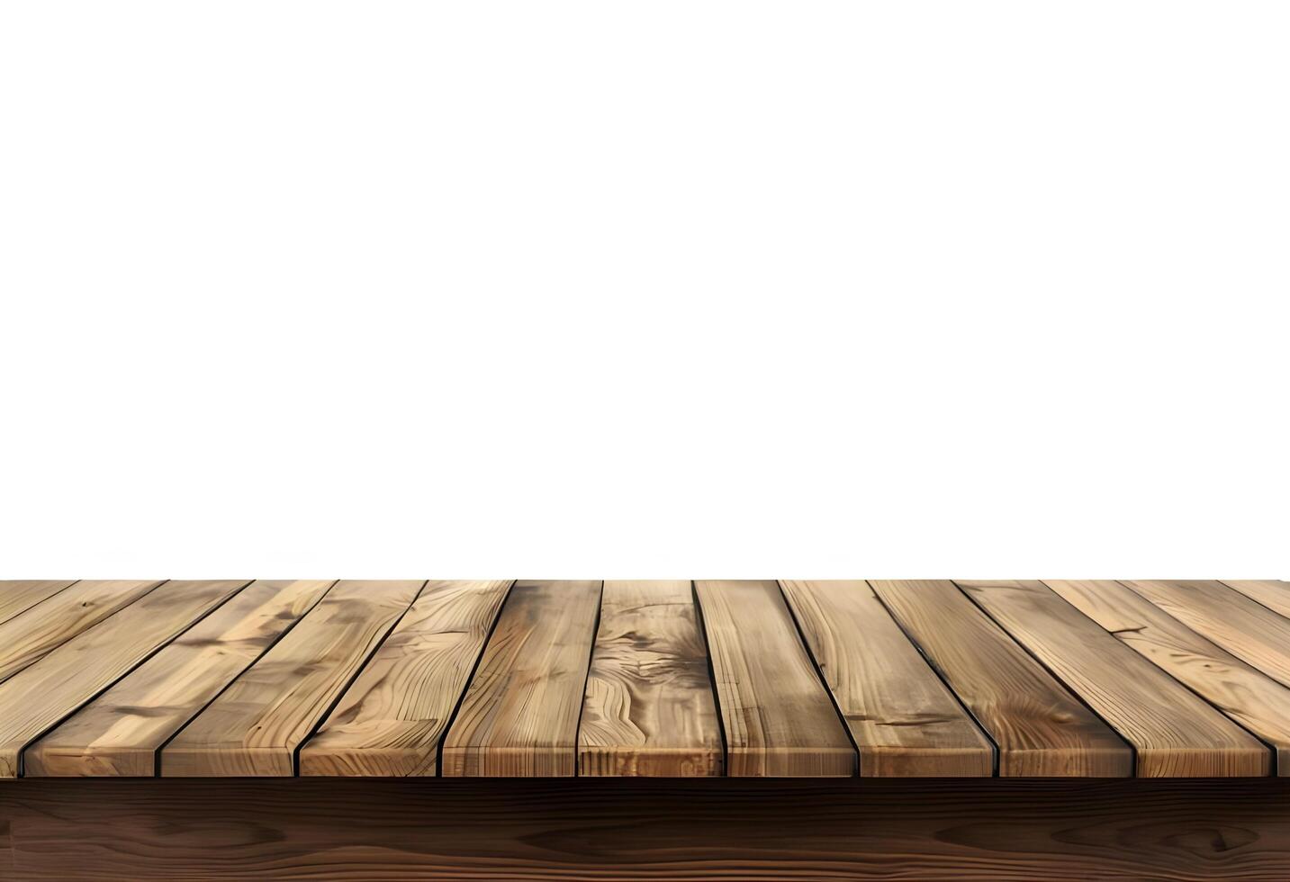 Realistic Wooden Tabletop or Surface Isolated on White Background for Product Display photo