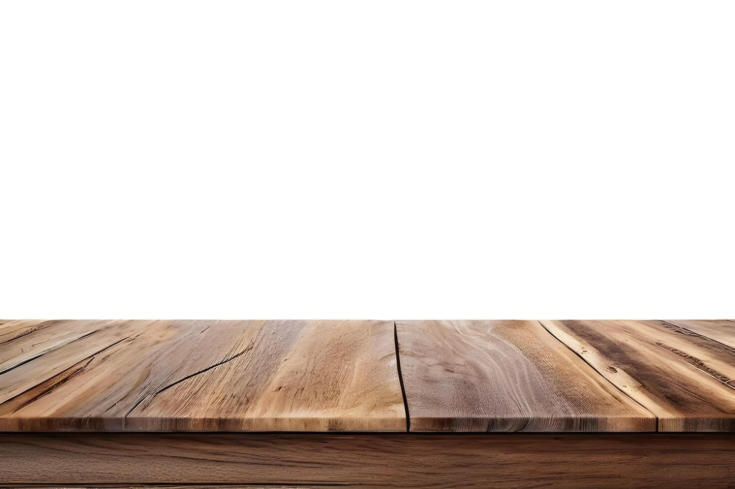 Realistic Wooden Tabletop or Surface Isolated on White Background for Product Display photo