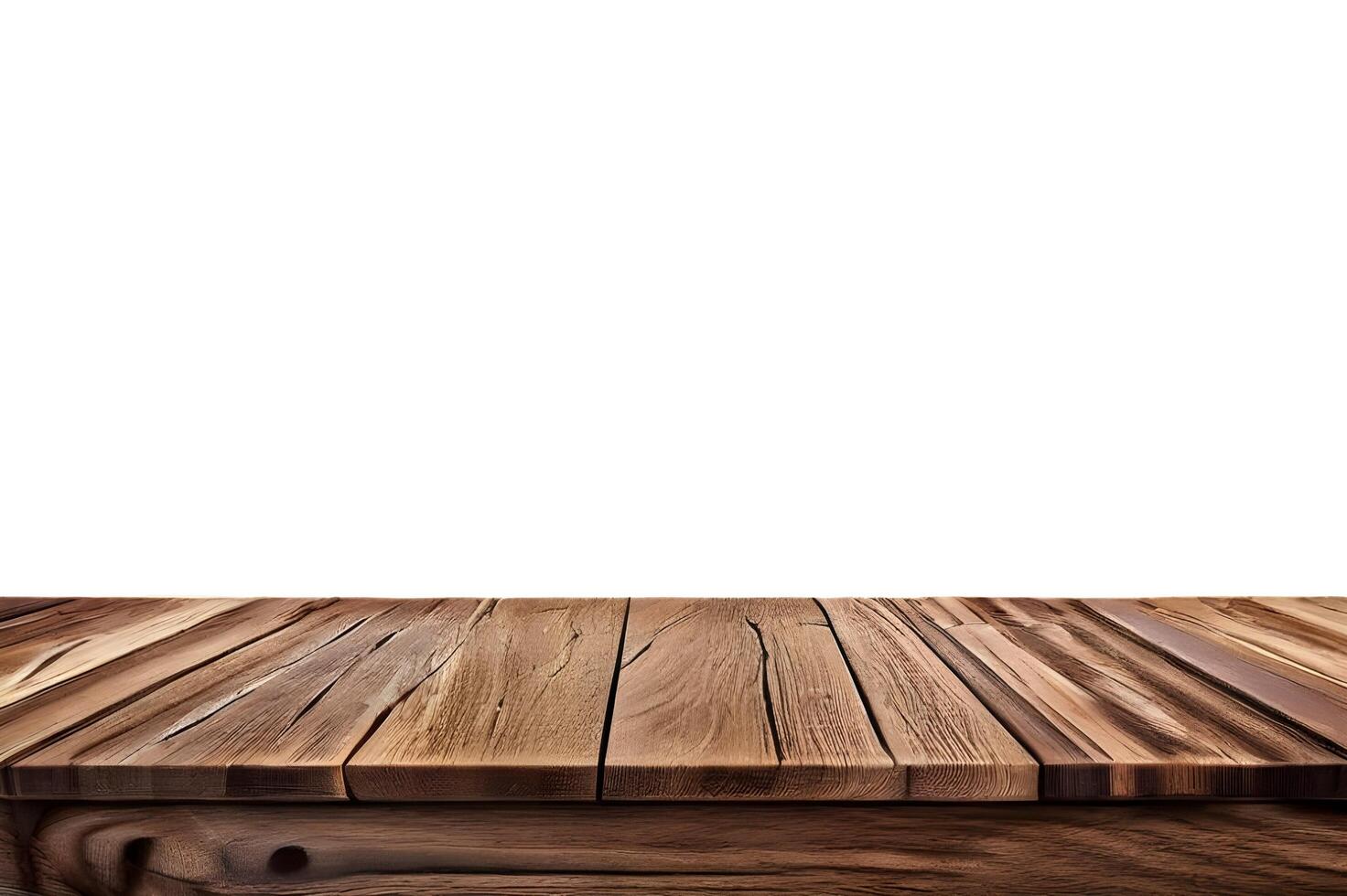 Realistic Wooden Tabletop or Surface Isolated on White Background for Product Display photo