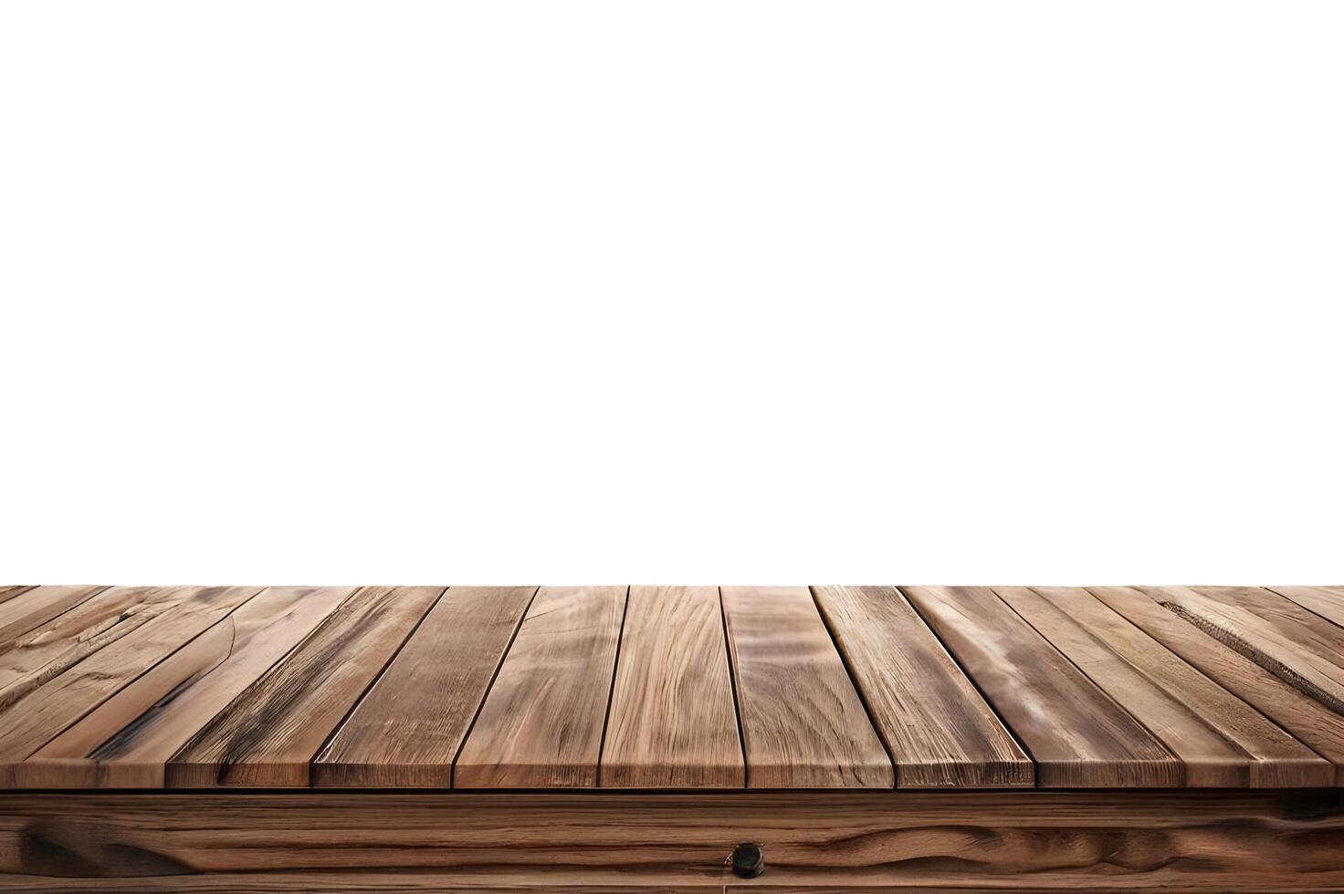 Realistic Wooden Tabletop or Surface Isolated on White Background for Product Display photo